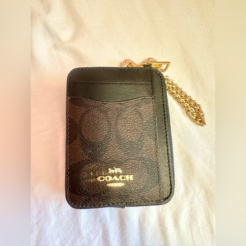 Coach zip card wallet black brown/gold